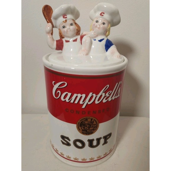 Vintage Campbell's Condensed‎ Soup Can Cookie Jar Dog Treats Ceramic Chefs Lid - Picture 1 of 13